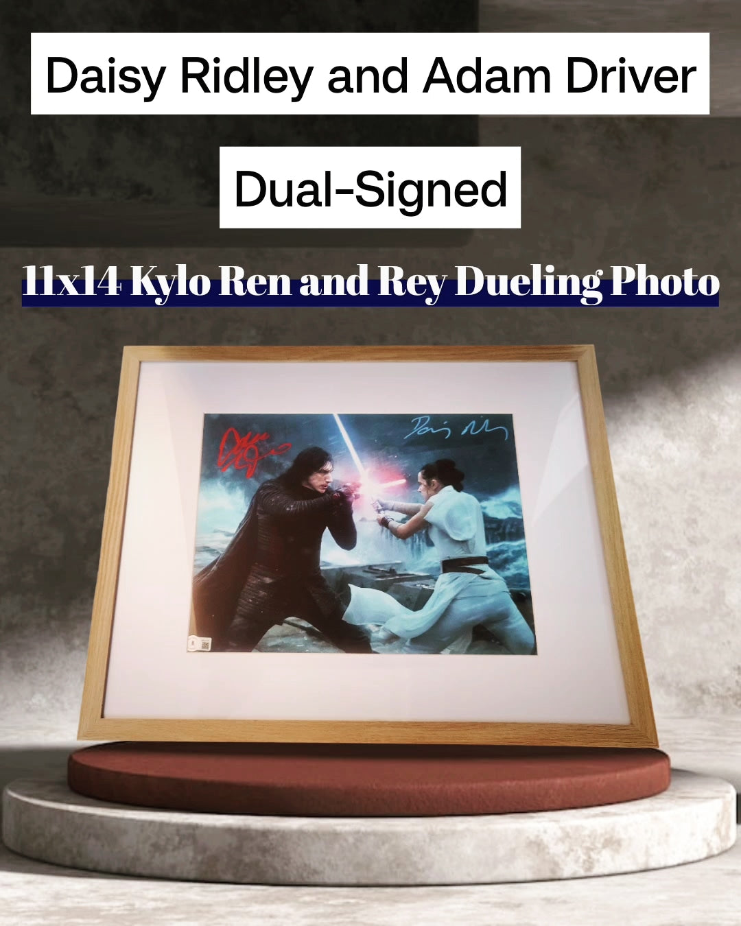Daisy Ridley and Adam Driver Dual-Signed 11x14 (16x20 framed) Star Wars Photo