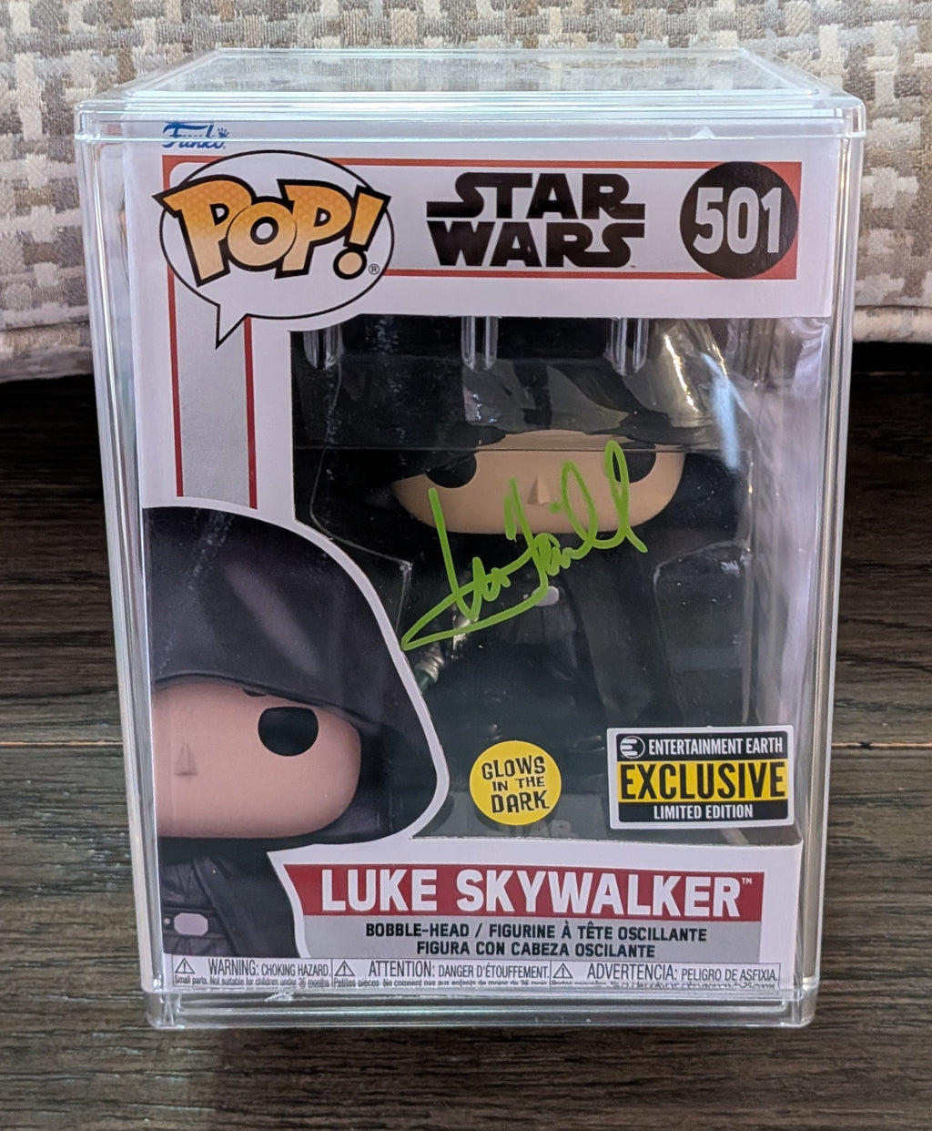 Mark Hamill Signed Luke Skywalker Funko Pop #501 – Entertainment Earth Exclusive (Glow-in-the-Dark)