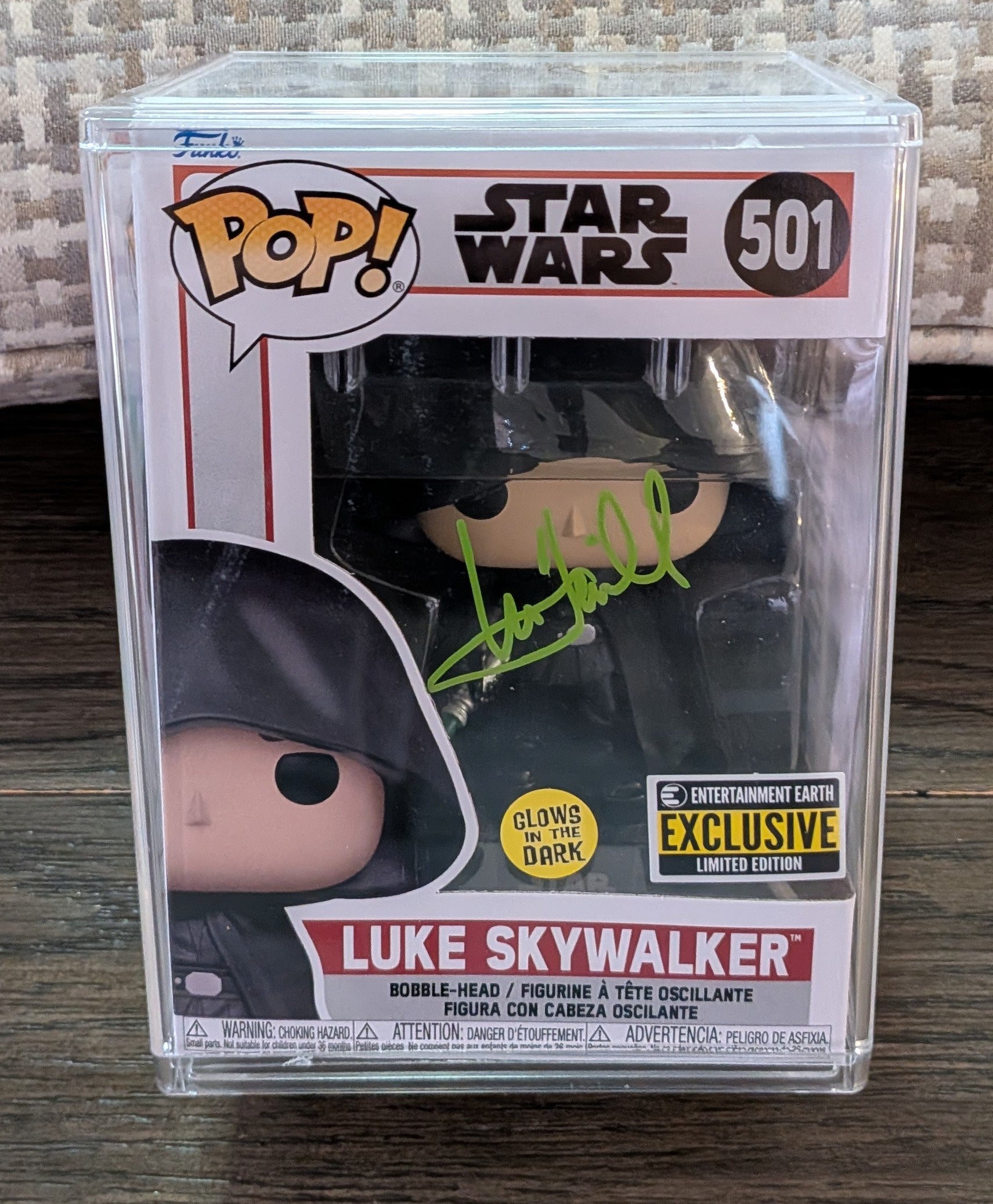 Mark Hamill Signed Luke Skywalker Funko Pop #501 – Entertainment Earth Exclusive (Glow-in-the-Dark)