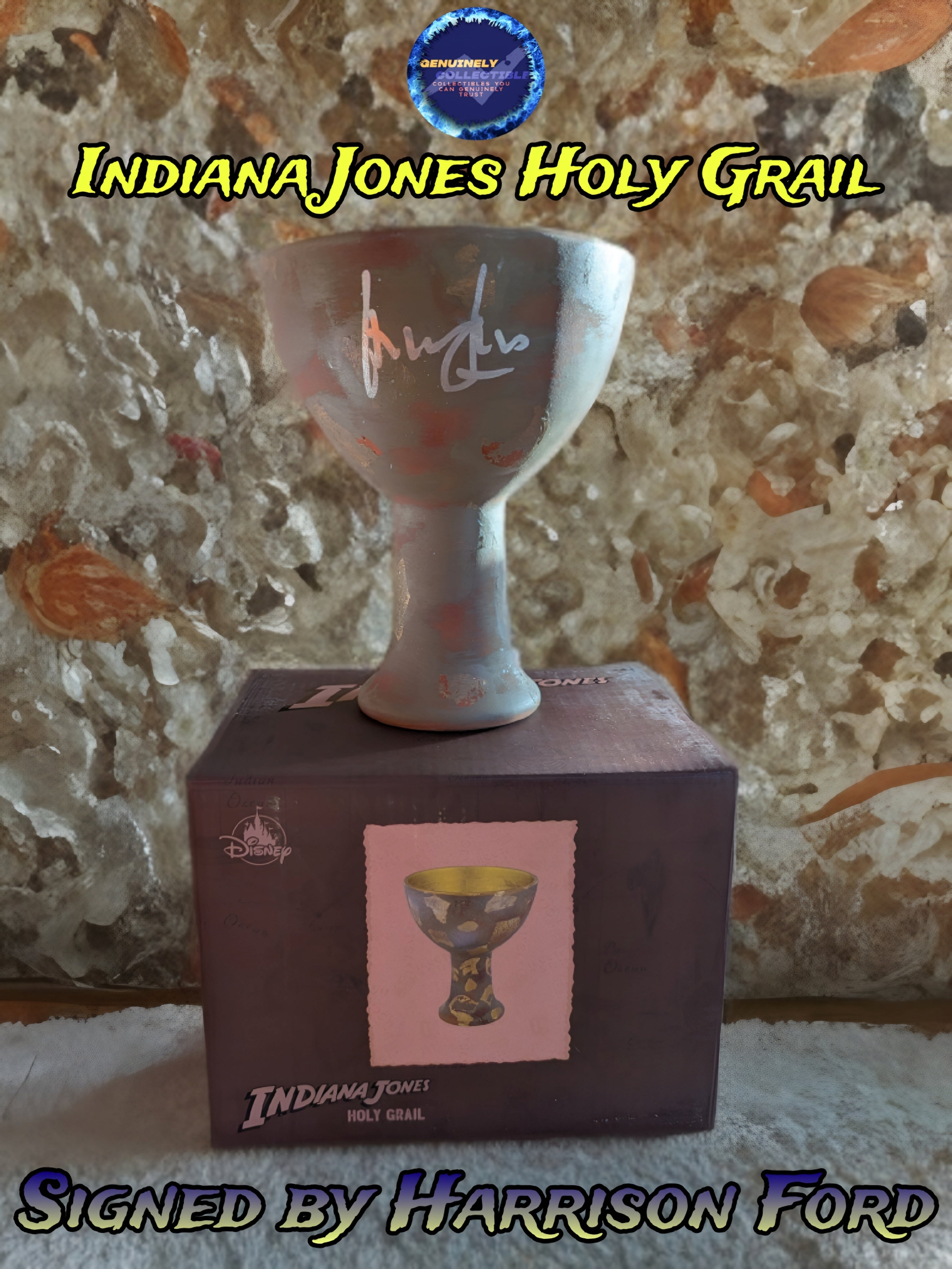 Harrison Ford Signed Holy Grail Prop Replica – Indiana Jones and the Last Crusade Beckett Witnessed | Screen-Accurate Ceramic Grail | Licensed