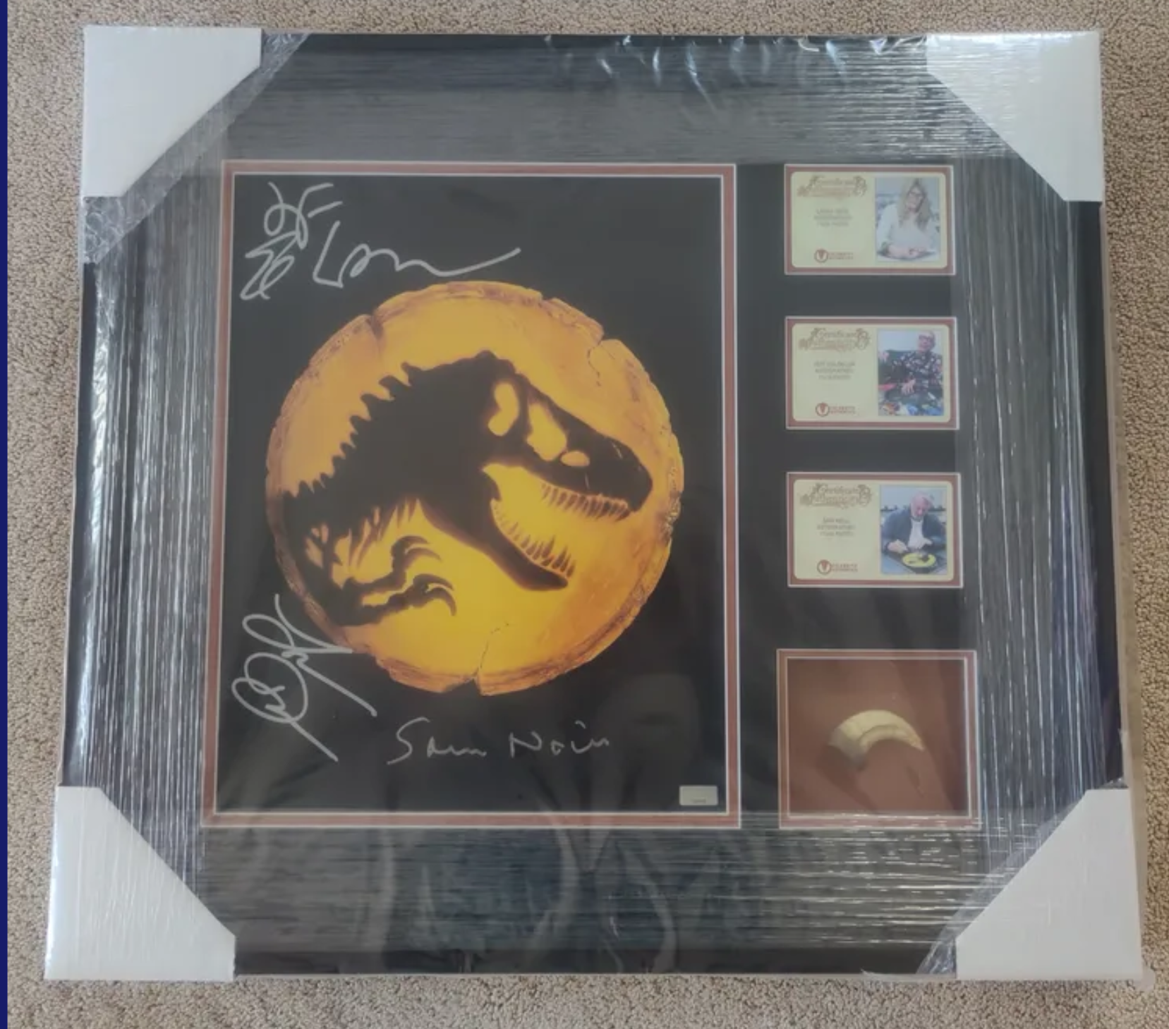 Sam Neill, Laura Dern, Jeff Goldblum Signed Jurassic World 11x14 Photo Framed Display with Claw