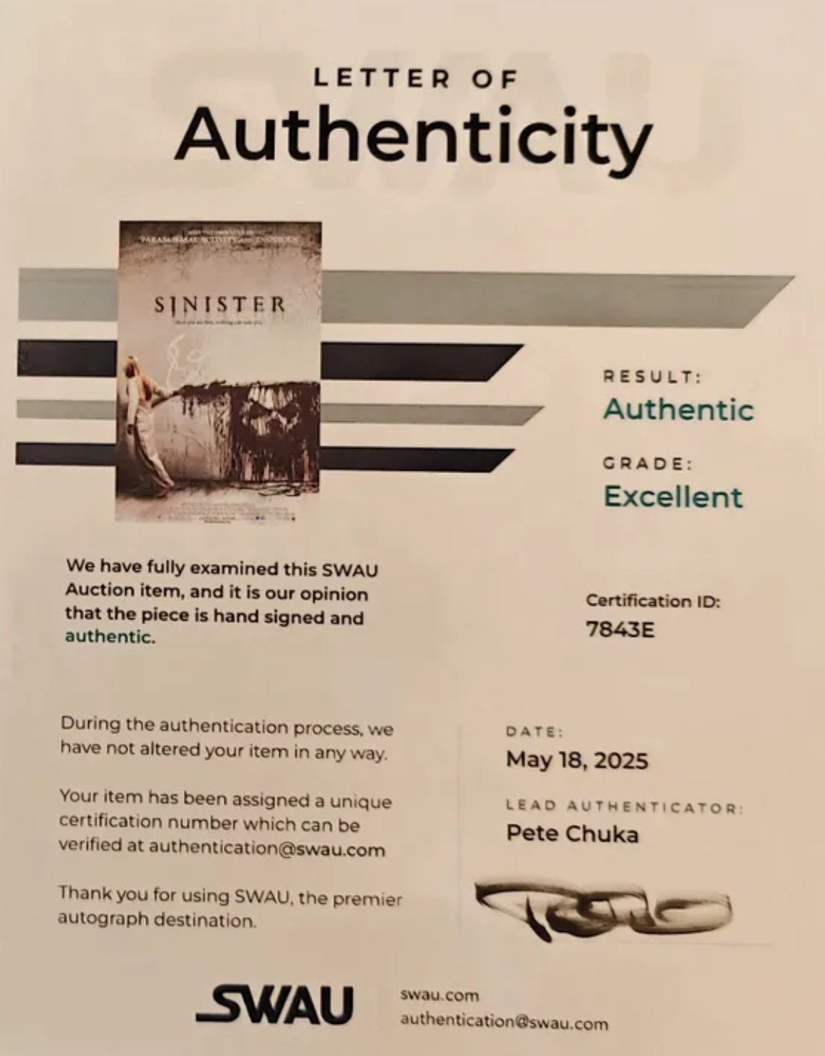Ethan Hawke as Ellison in Sinister Signed 11x17 Mini Movie Poster