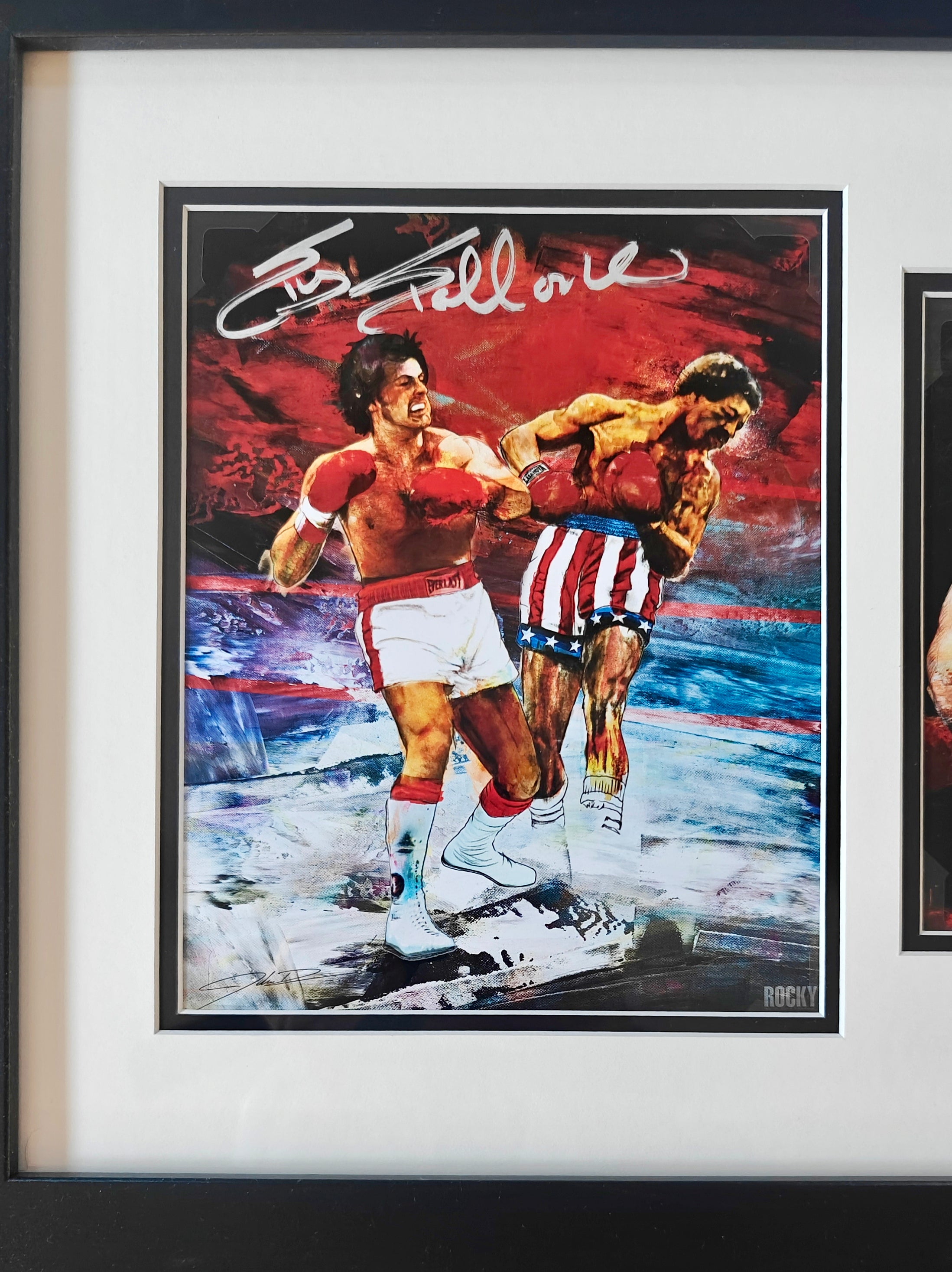Sylvester Stallone & Carl Weathers Signed Dual 8x10 Photos from Rocky in 25x16 Double Matted Frame