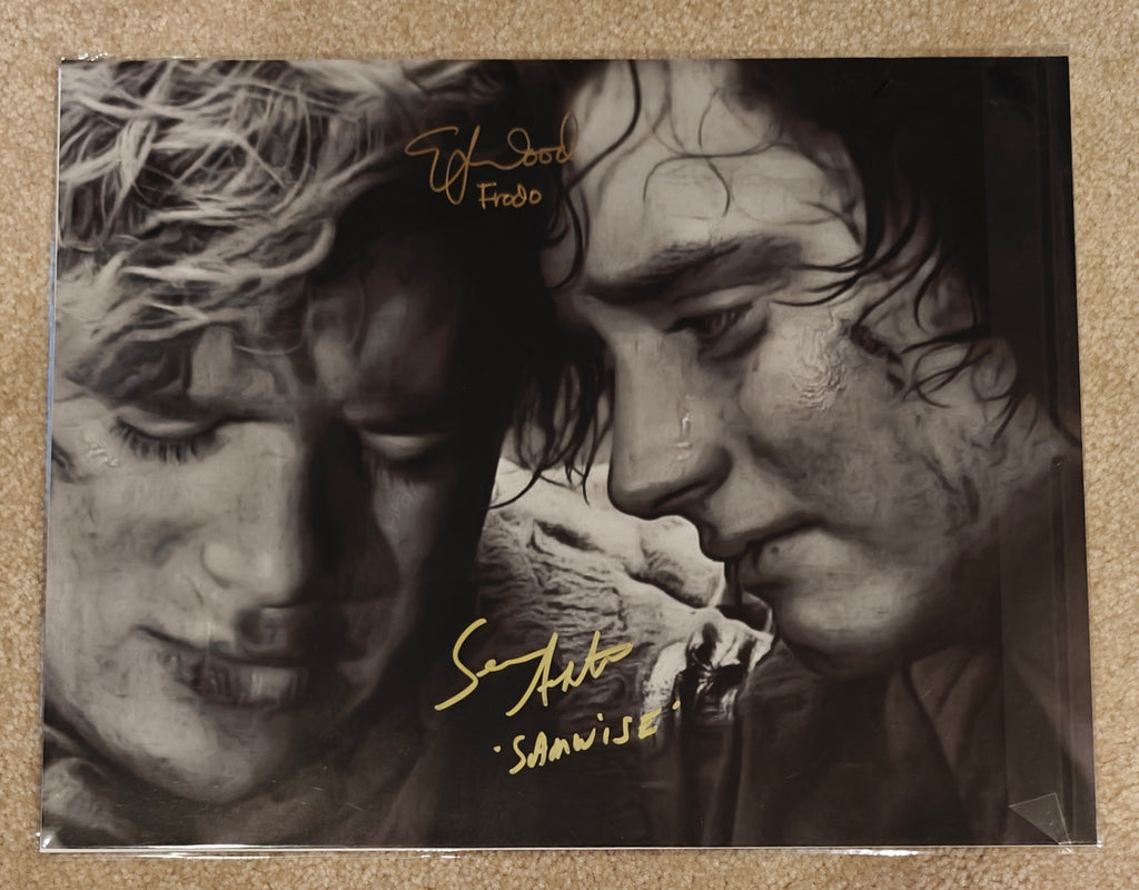 Elijah Wood and Sean Astin Frodo and Samwise Signed w. Character Name 11x14 Photo from Lord of the Rings (SWAU)