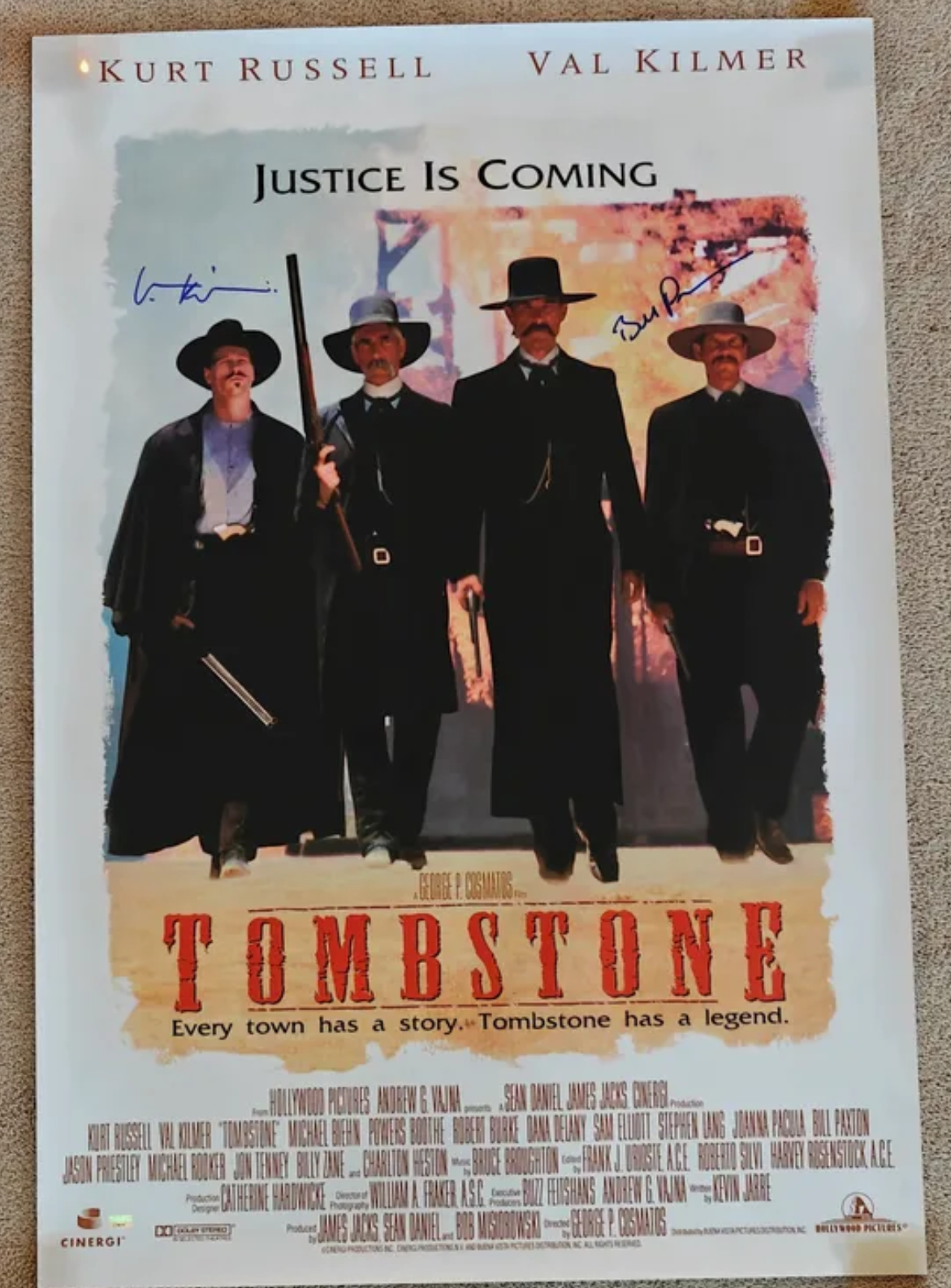 Bill Paxton and Val Kilmer Dual-Signed 27x40 Tombstone Movie Poster Single-Sided Poster