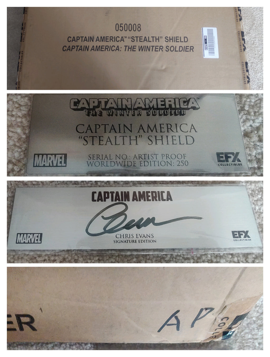 Chris Evans Signed *Artist Proof* EFX Captain America Winter Soldier Stealth Shield - Sealed and Brand New