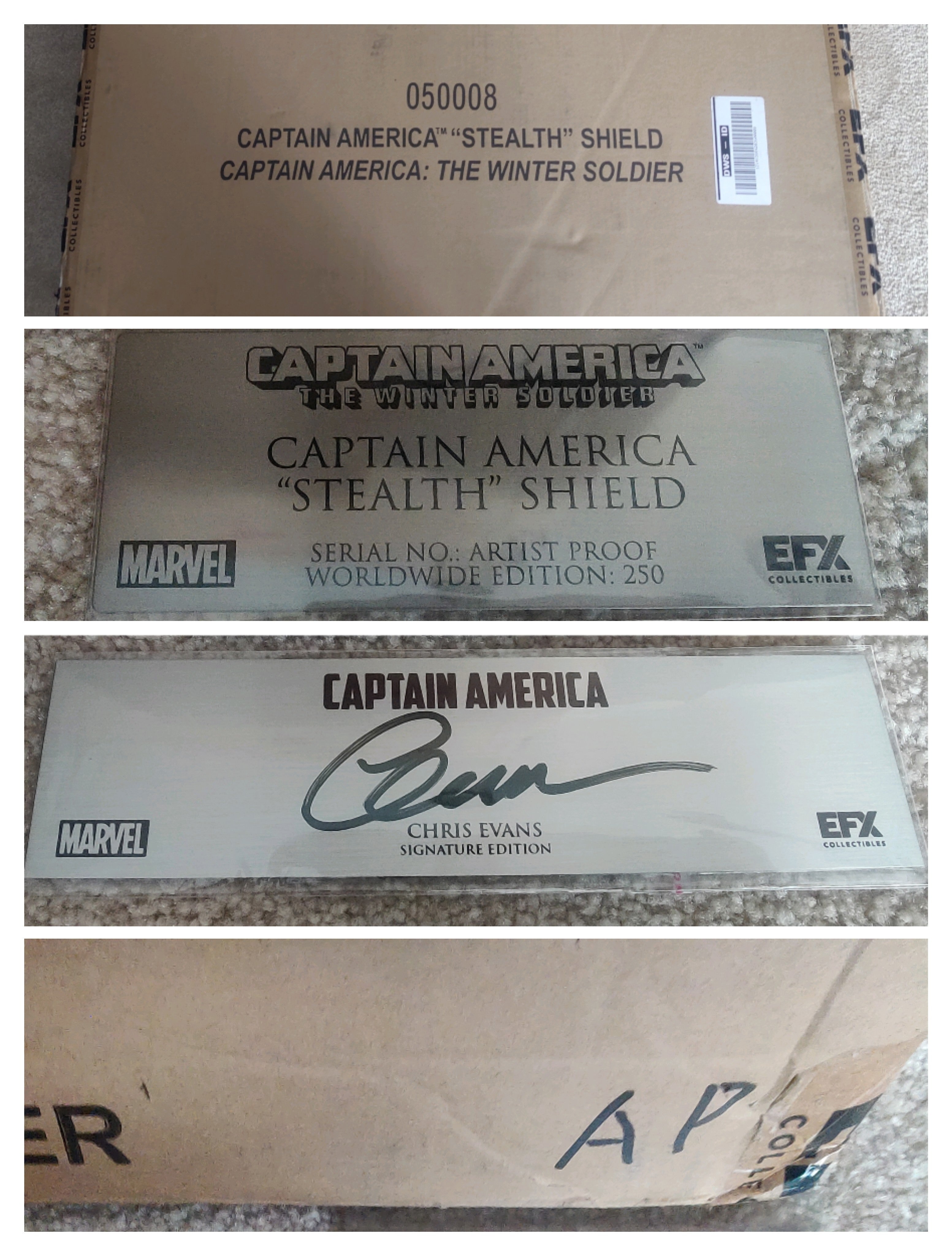 Chris Evans Signed *Artist Proof* EFX Captain America Winter Soldier Stealth Shield - Sealed and Brand New