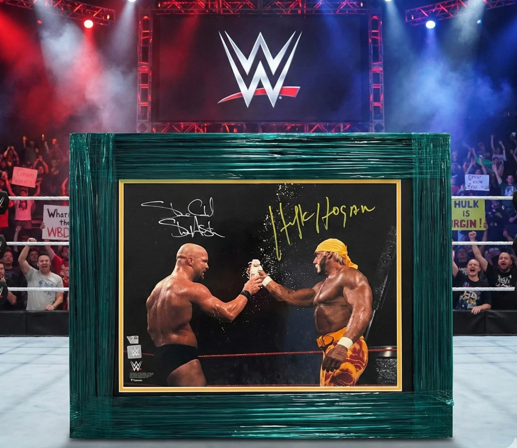 Stone Cold Steve Austin & Hulk Hogan WWE Dual Signed 16x20 Photo Framed Fanatics Rare