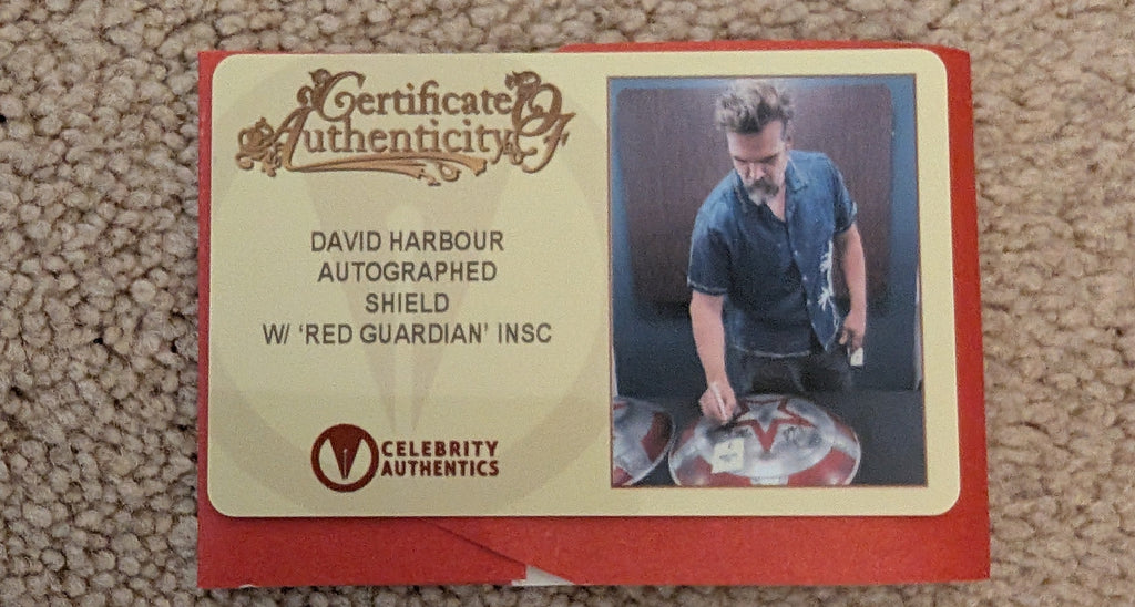 David Harbour Signed Marvel Alexei Shostakov 1:1 Scale Metal Shield with Red Guardian Inscription
