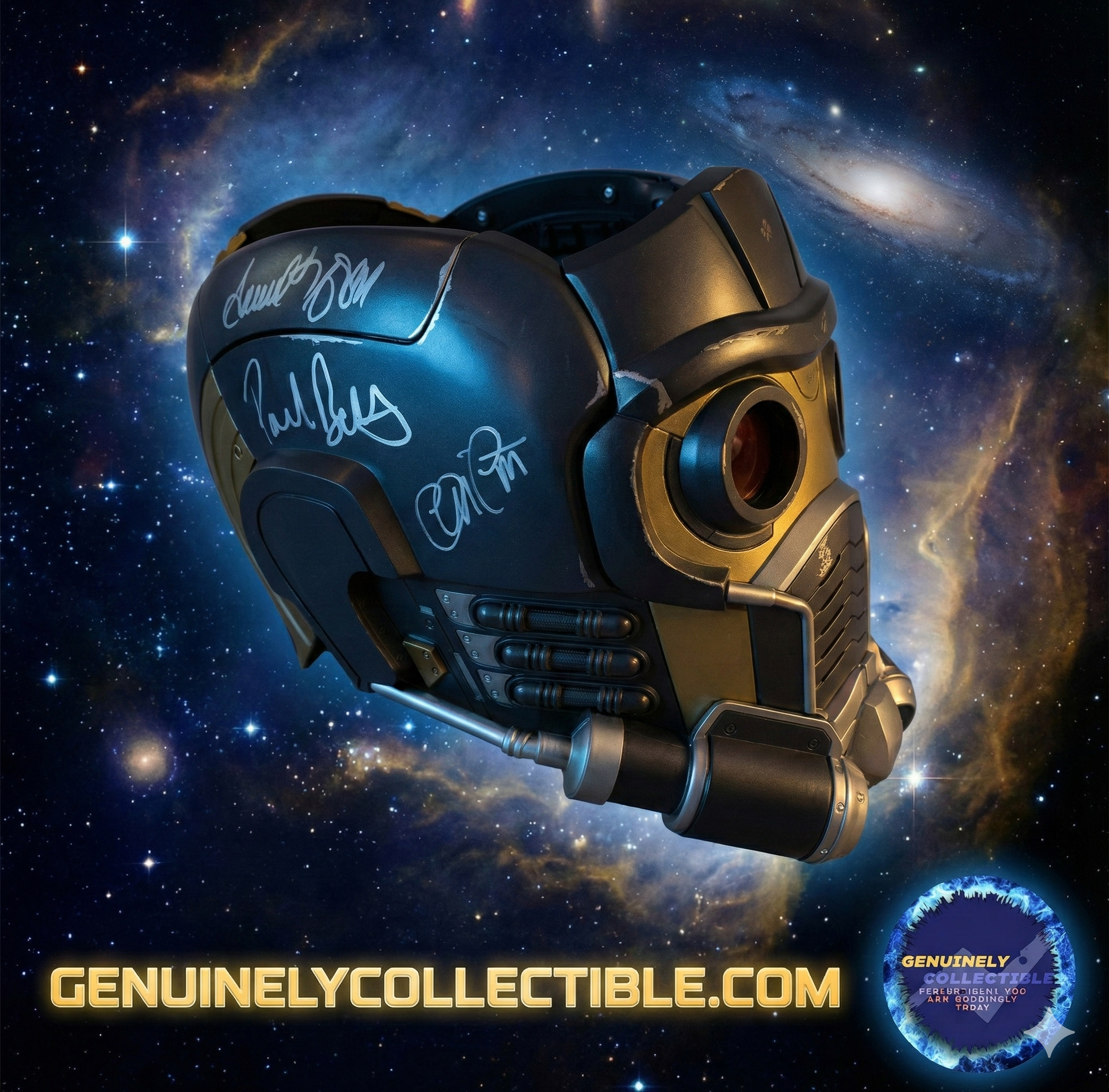 Chris Pratt, Samuel L. Jackson, Paul Rudd, Paul Bettany & Karen Gillan Signed Marvel Legends Star-Lord Helmet – Multi-Signed MCU Prop Replica