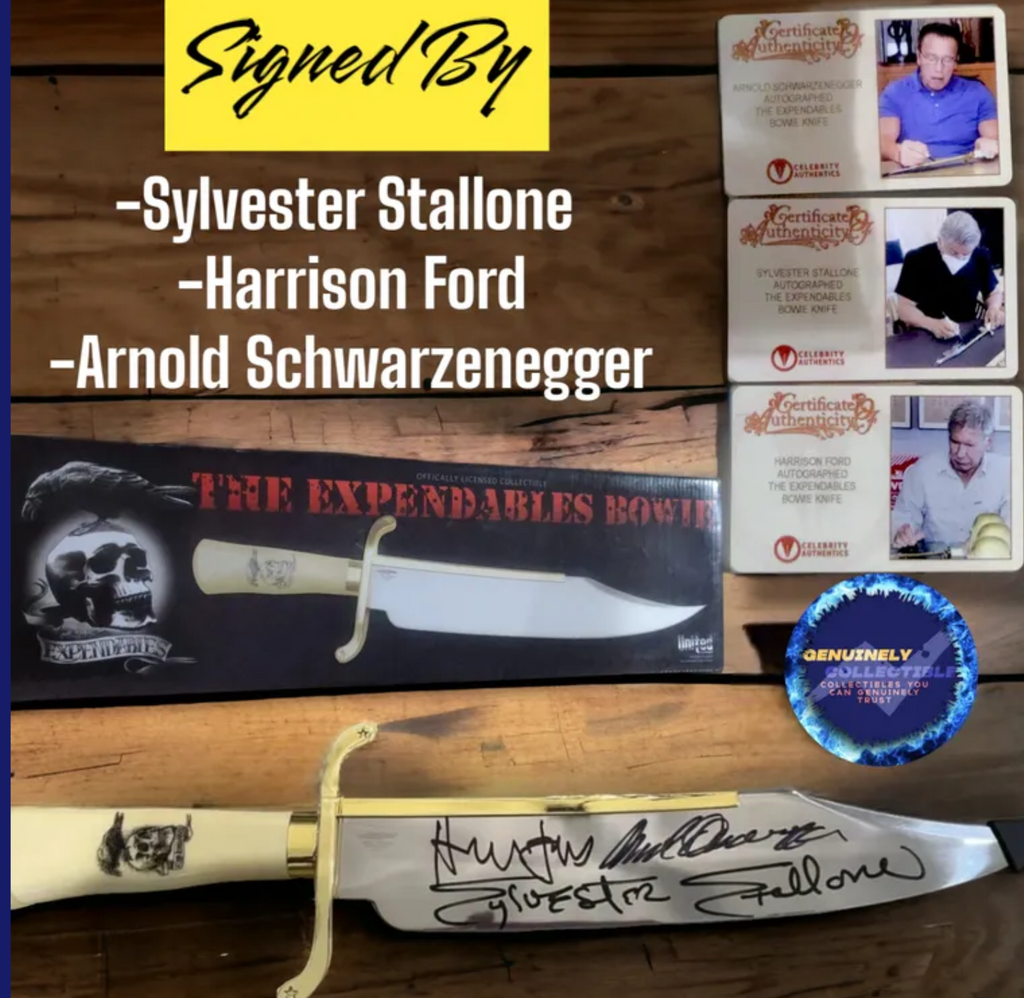 Stallone, Ford, Schwarzenegger, Gibson, Lundgren 5x Signed Gil Hibben The Expendables Bowie Knife Set