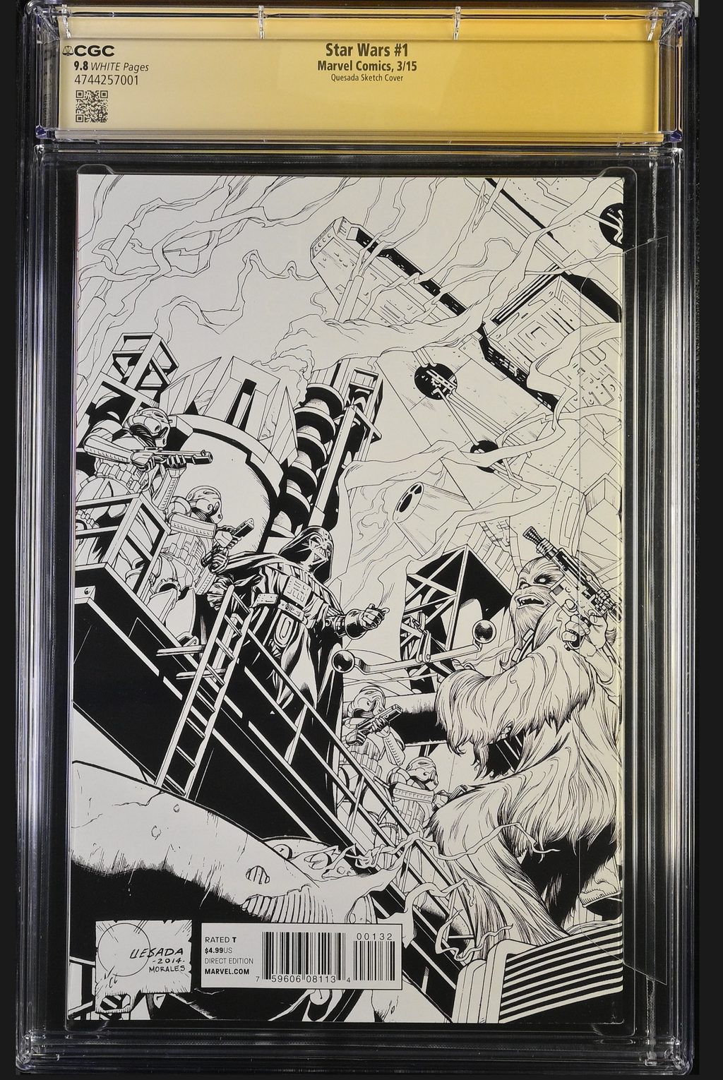 Ford, Hamill, Fisher +3 Cast-Signed Star Wars #1, (2015) Quesada Sketch CGC 9.8 Signature Series 1:500 Ratio (Rare)
