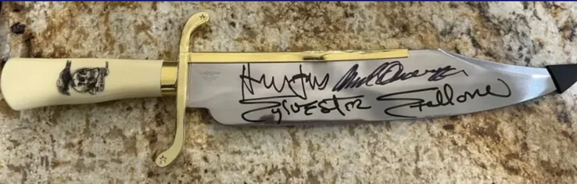 Stallone, Ford, Schwarzenegger, Gibson, Lundgren 5x Signed Gil Hibben The Expendables Bowie Knife Set