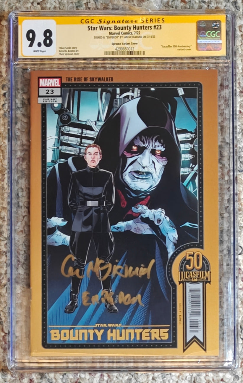 Ian McDiarmid Signed w. Emperor Inscription CGC SS 9.8 Star Wars: Bounty Hunter #23