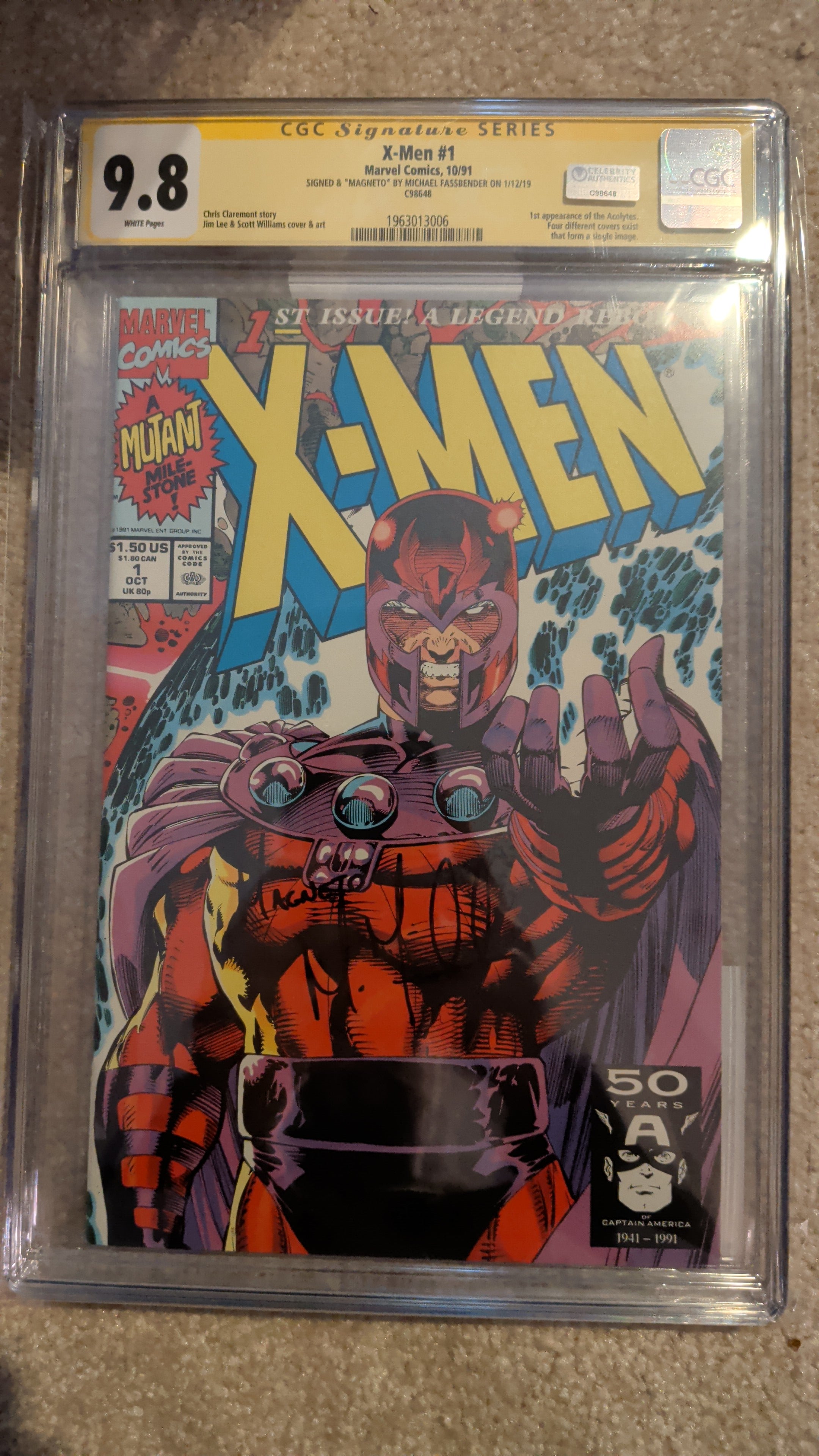 Fassbender Signed X-Men #1 (1991) Magneto Cover Marvel Comics - Magneto Character Name - CGC 9.8 Signature Series