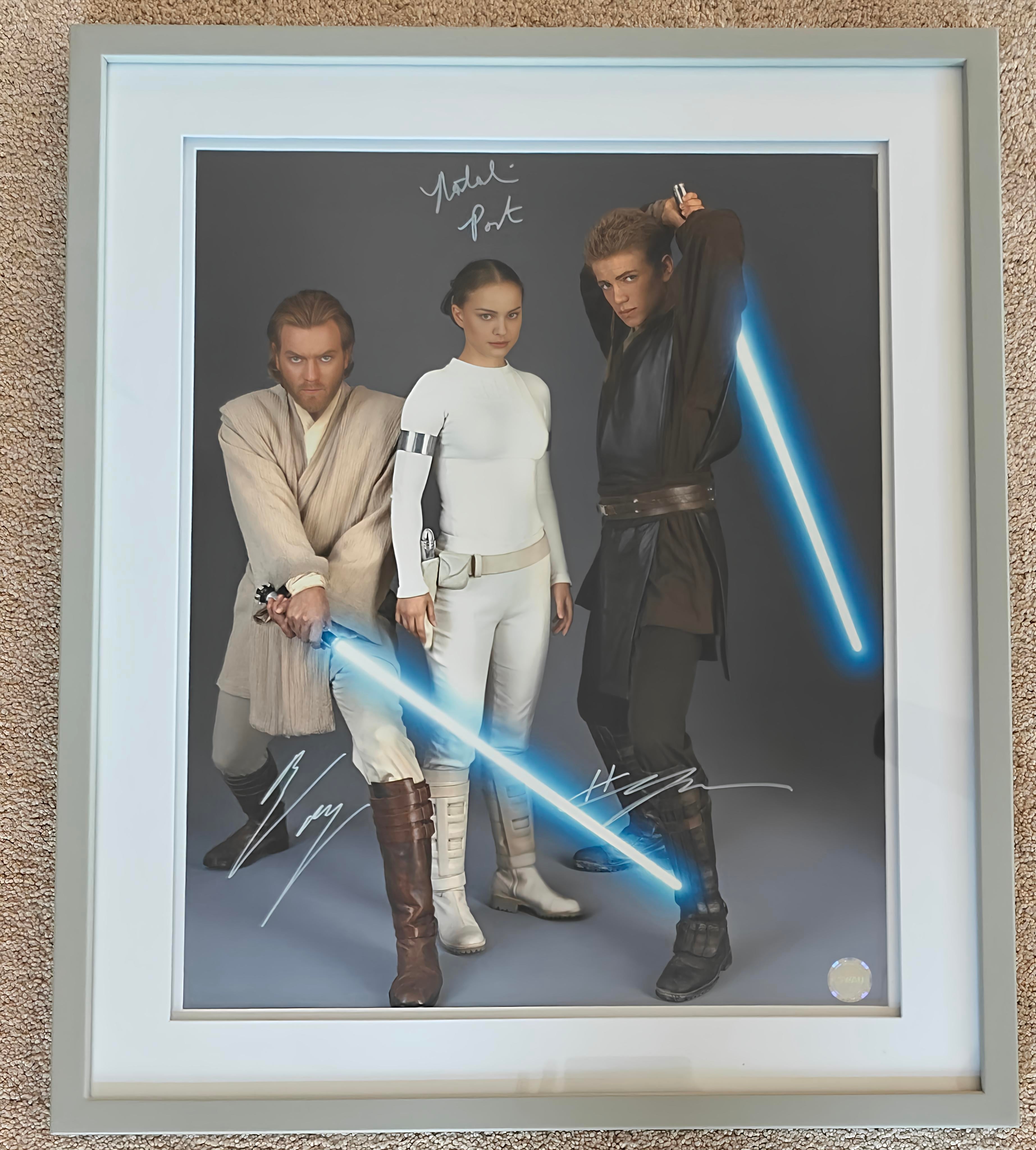 Hayden Christensen, Natalie Portman & Ewan McGregor Signed Star Wars Episode II Photo – 16x20 | SWAU Authenticated