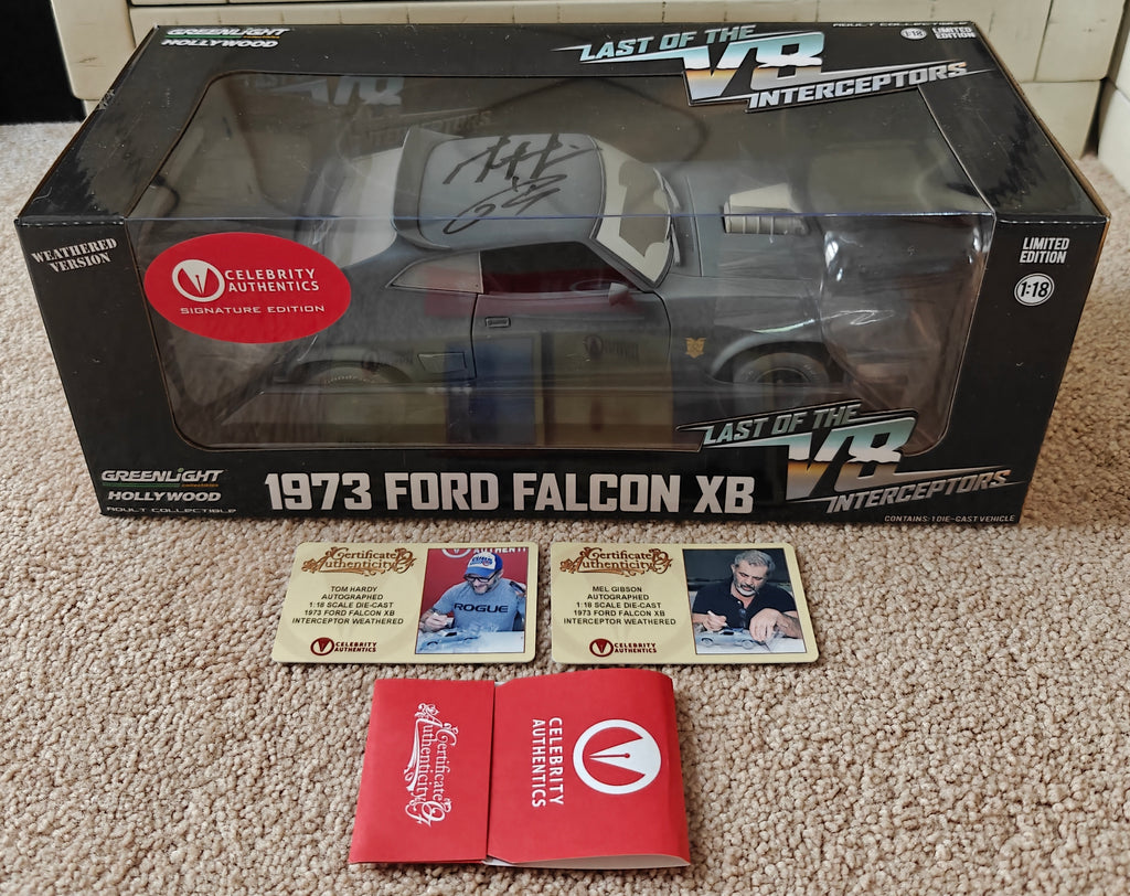 Tom Hardy & Mel Gibson Dual Signed Mad Max V8 Interceptor 1973 Ford Falcon 1:18 Limited Edition