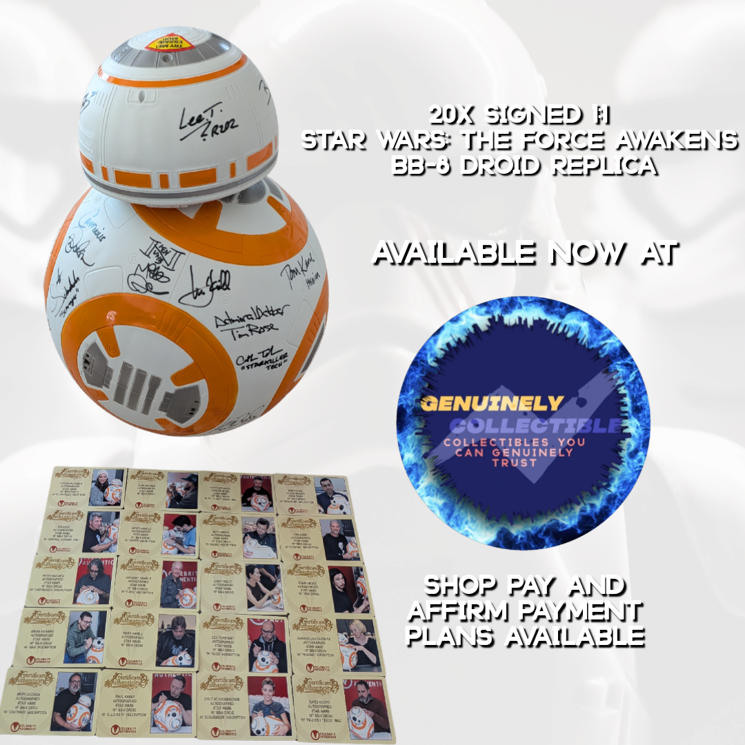 Hamill, Ridley, Boyega, Daniels, Mayhew, Driver +14 Cast Signed Star Wars: The Force Awakens 1:1 BB-8 Droid Replica