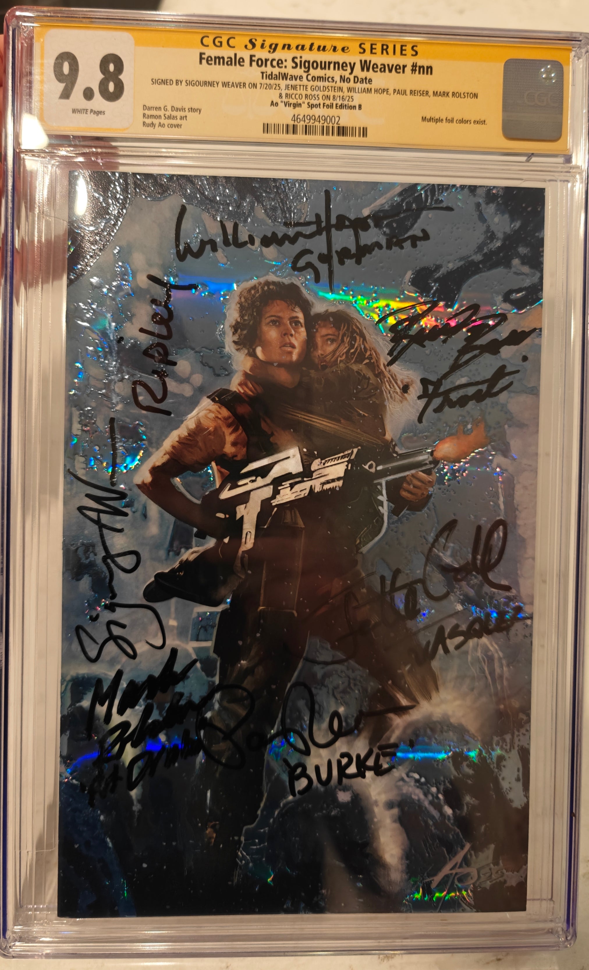 6x Signed Aliens Comic CGC SS 9.8 Female Force: Sigourney Weaver TidalWave Comics Ao Virgin Spot Foil Edition B