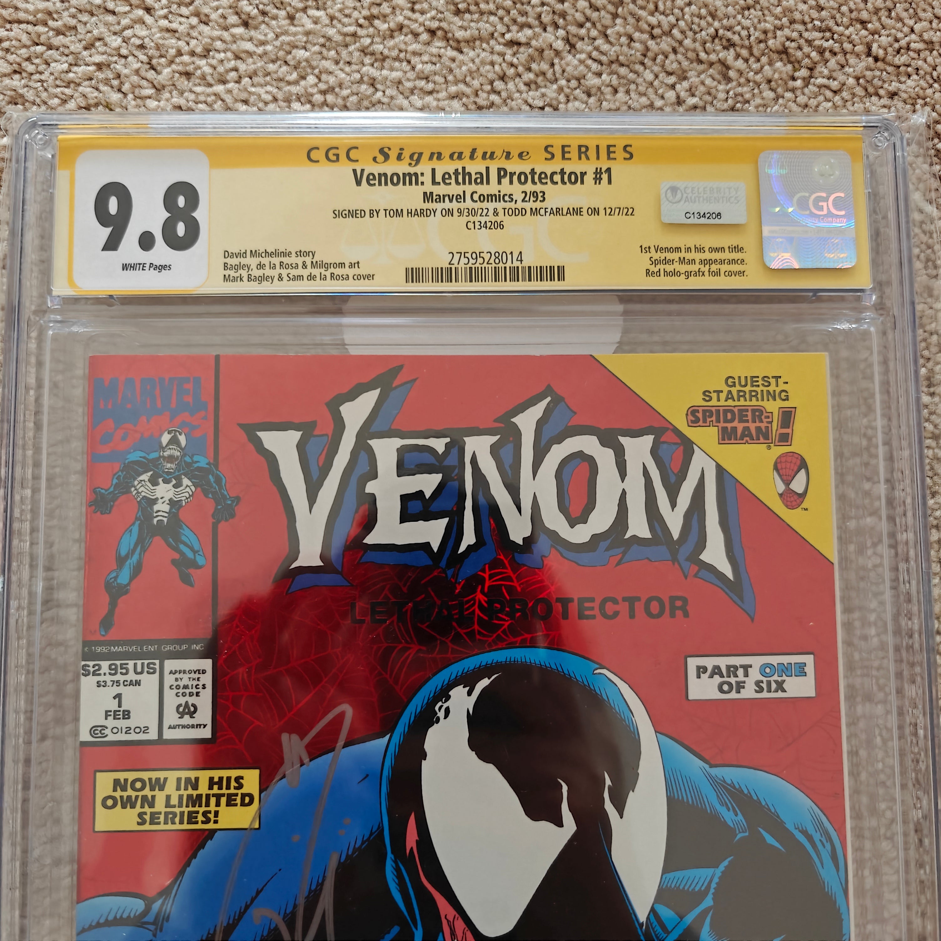 Tom Hardy & Todd McFarlane CGC Signature Series 9.8 Dual-Signed Venom: Lethal Protector #1 (1993)