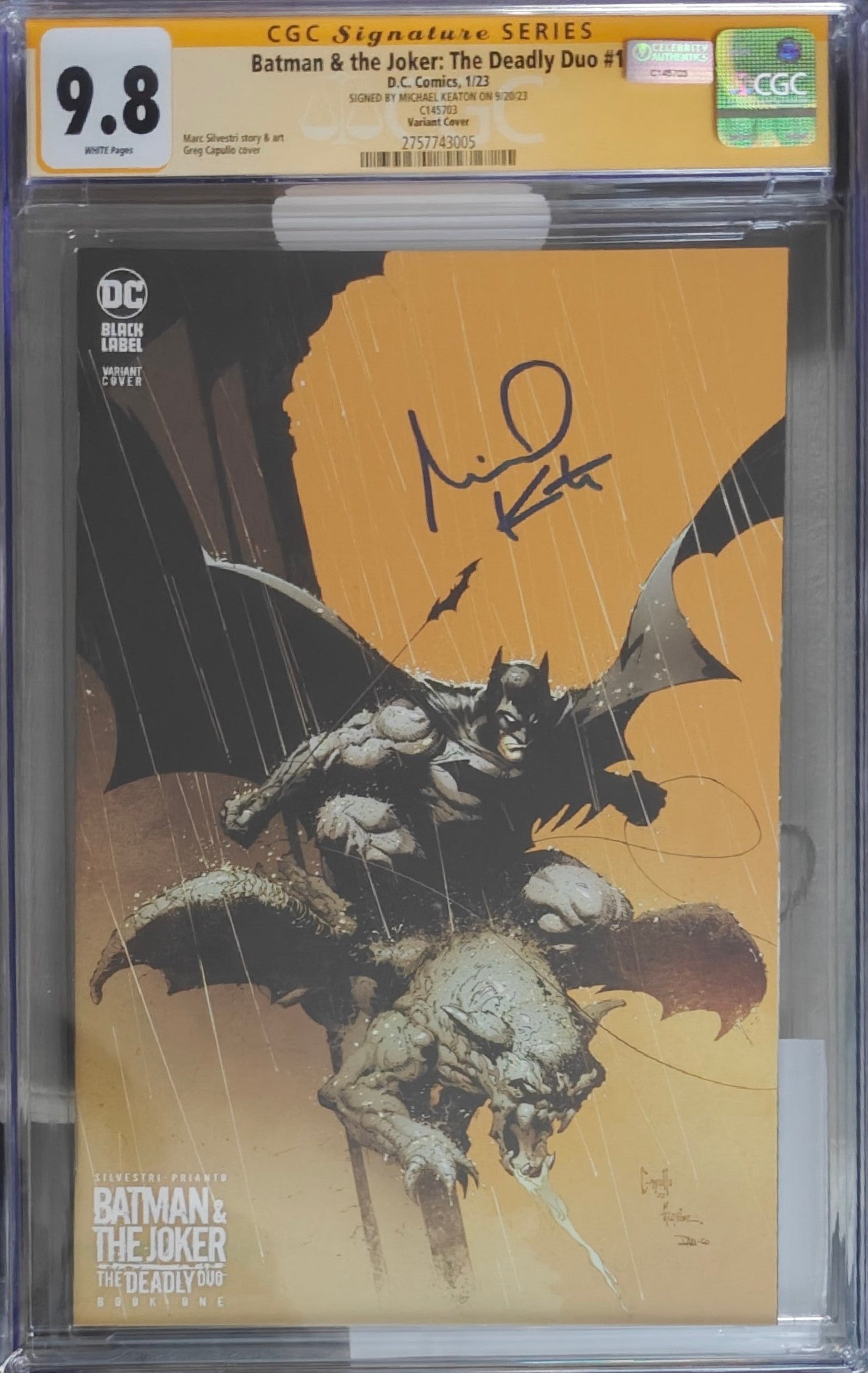 Michael Keaton Signed CGC SS 9.8 Batman & The Joker: Deadly Duo #1 (2023) Variant Cover
