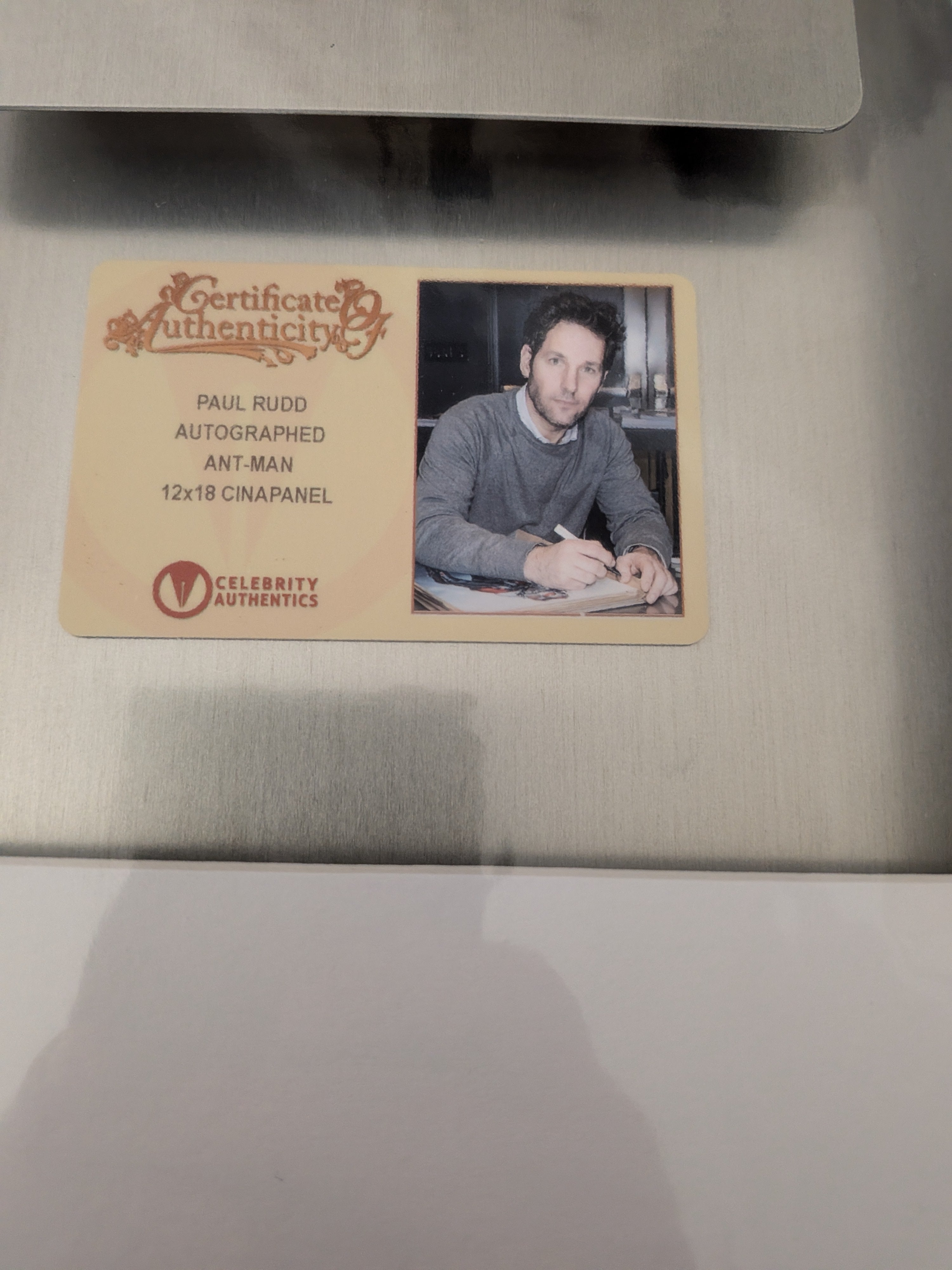 Paul Rudd Signed Ant-Man 12x18 CinaPanel – Premium Aluminum Display (Celebrity Authentics Verified)