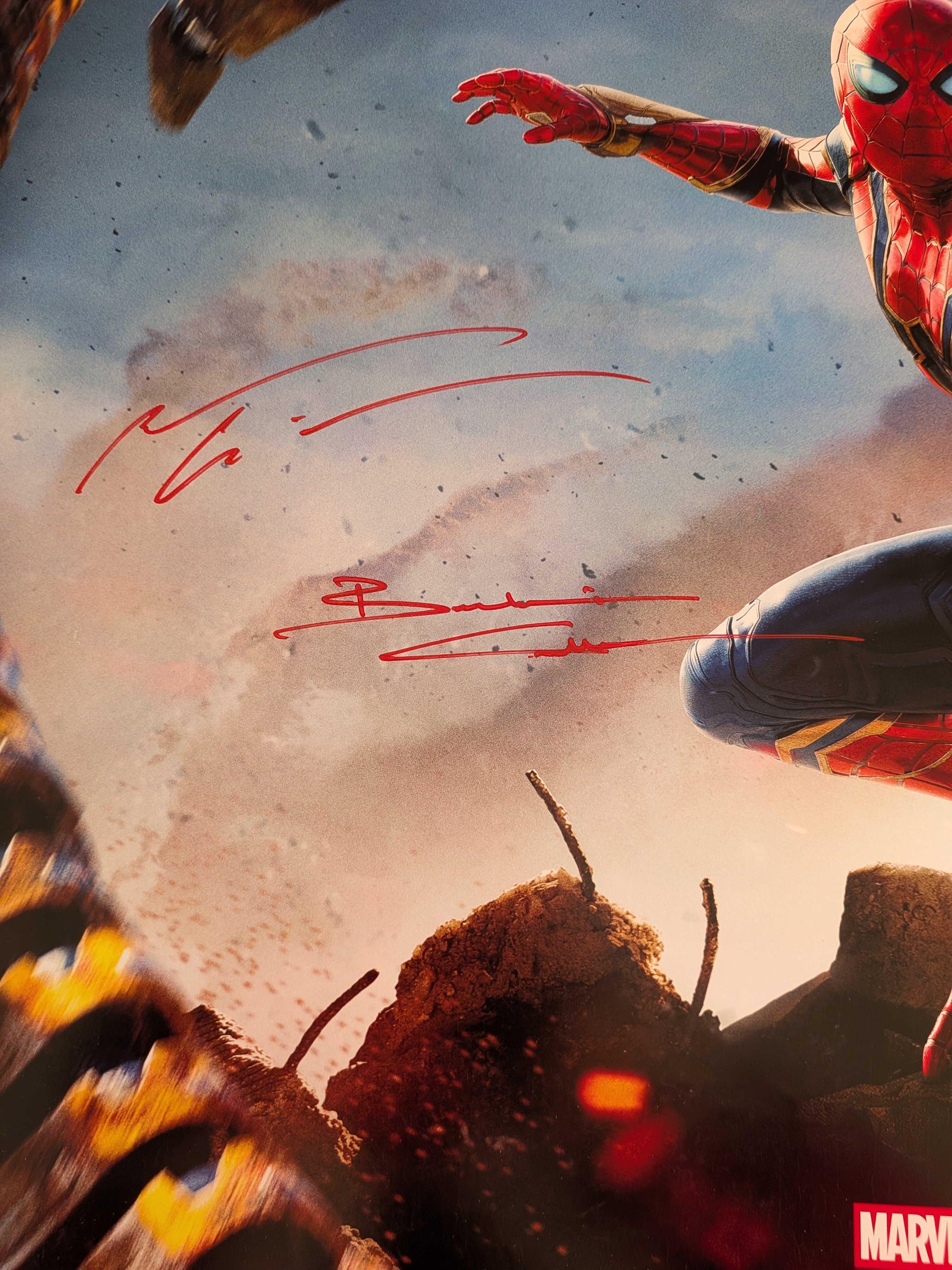 Original DS 27x40 Spider-Man: No Way Home Poster Signed by Benedict Cumberbatch, Andrew Garfield & Willem Dafoe